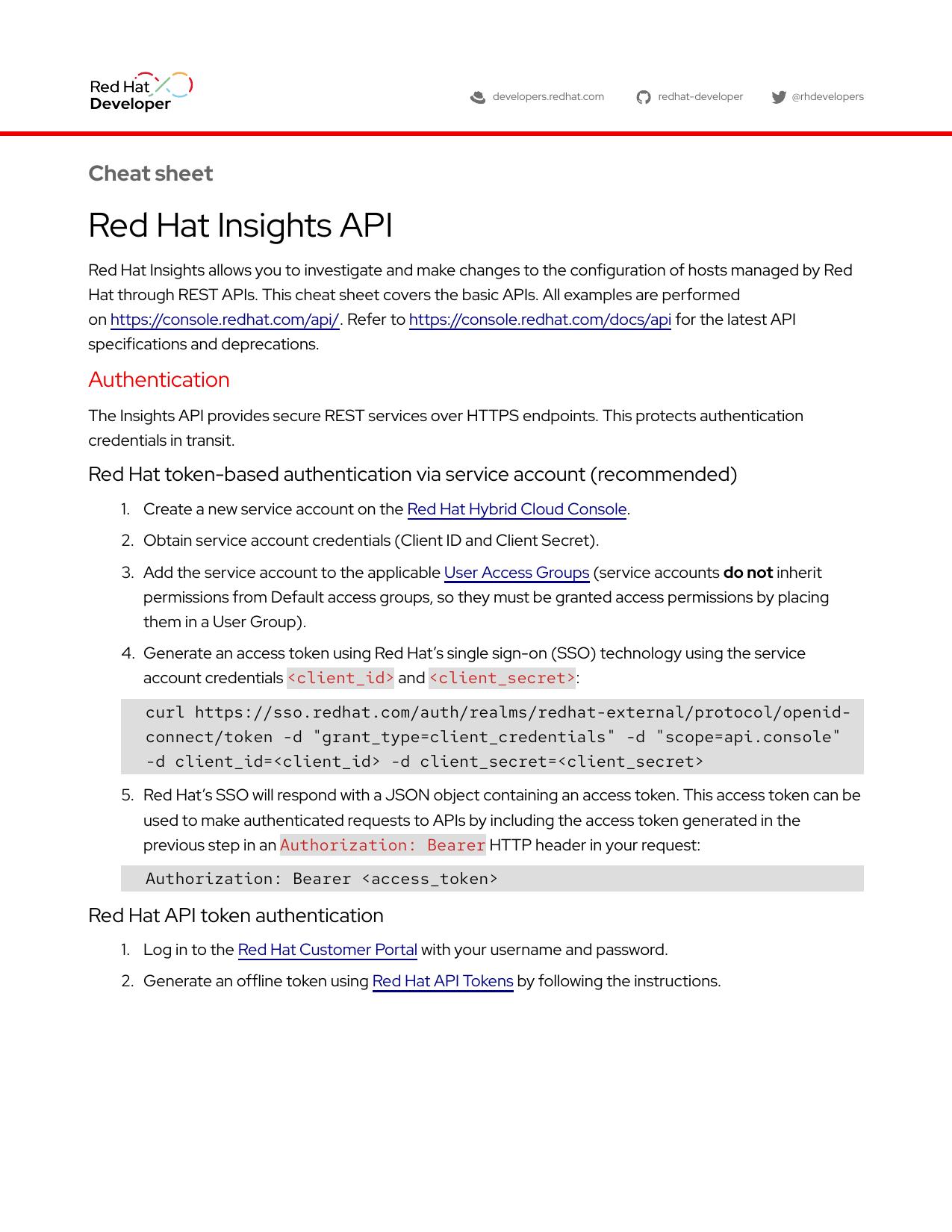 Red Hat Insights API cheat sheet